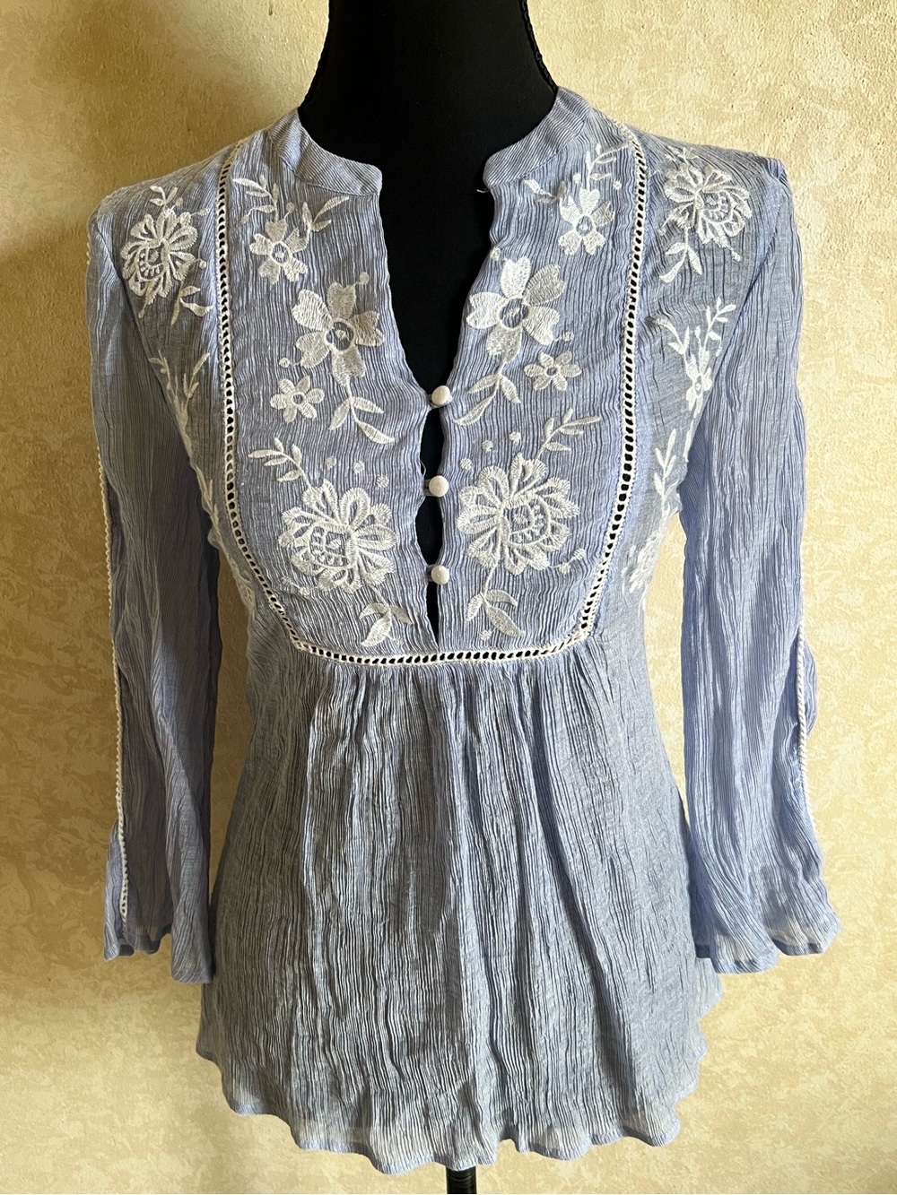 Maurices Light Blue Embroidered  Top